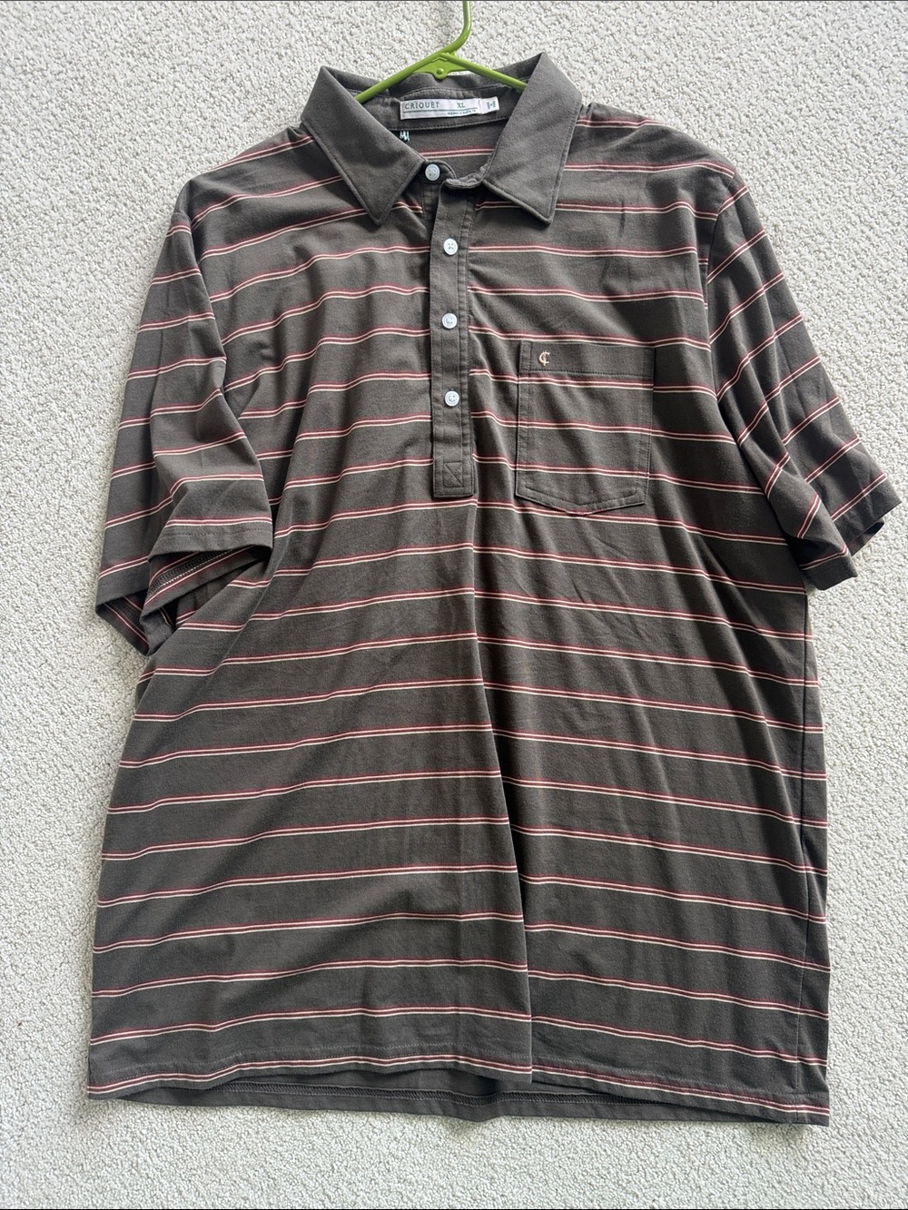 Criquet Brown Polo with Pink Stripes